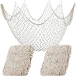 2 Pcs Fish Netting Decoration Beige Nautical Fish Net Cotton Decorative Fishing Net Ocean Themed Wall Hangings Fishnet Fish Netting for Beach Mermaid Party Home 39.4 x 78.7in (Beige)