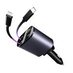AILKIN 120W 4 in 1 Retractable Car Charger,Fast Car Phone Charger,Retractable Cables & 2 USB Ports Car Adapter for Android Phones & iPhone 17/16/15/14/13/12/11 Pro Max,Xr,Ipad,Dash Cam & Other Devices