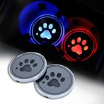 ACODABLEM 2 Pack LED Cup Holder Lights, Dog Paw Car Coaster with 7 Colors Changing USB Charging Mat, Luminescent Cup Pad Interior Atmosphere Lamp Decoration Light