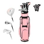 ULTIMATE Women's Complete Golf Club Set, Right Handed Ladies Golf Clubs Set w/ 460cc Alloy #1 Driver, #3 Fairway Wood, #4 Hybrid, #6/#7/#8/#9/#P Irons & Putter (Pink w/Bag)