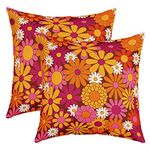 60S 70S Groovy Throw Pillow Cover Set of 2 24"x24" Retro Hippie Flower Decorative Throw Pillowcase for Vintage Boho Plant Floral Pillow Case Cushion Cover Botanical Blossom Colorful Cushion Case