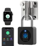 eLinkSmart Gym Locker Padlock, or App Unlock via Phone iOS Watch, Record, IP67 Waterproof, Keyless Biometric Padlock for Gym, Luggage Bags, Locker and Storage, Garden Cupboard, Black