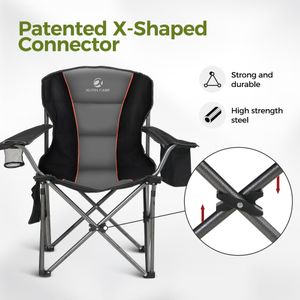 ALPHA CAMP Folding Camping Chair for Adults – Padded, Heavy Duty, Cup Holder, Cooler Bag, Black