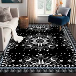 Large Sun and Moon Rug Boho Celestial Area Rugs for Bedroom Dorm Living Room Bohemian Occult Crescent Solar Stars Galaxy Floor Mat Pad Doormat Carpet,71" X 47",Black