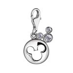 Quiges 925 Sterling Silver White Cubic Zirconia 2 Single Cartoon Mouse Symbol Lobster Clasp Charm Clip on Pendant