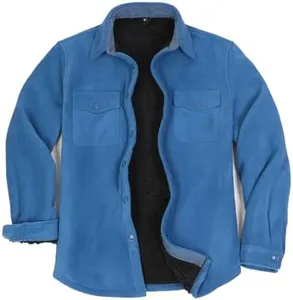 ZENTHACE Mens Sherpa Lined Fleece Jackets Shacket Button Up Fall Winter Warm Thick Work Flannel Shirt Jacket Sky Blue 2XL