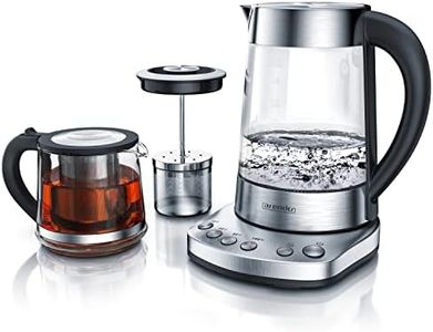 arendo - Bouilloire électrique en Verre avec contrôle de la température - Théière avec Passoire à thé et Accessoire - Bouilloire à thé Turc - 70 80 90 100 degrés - 1,7 Litre - 2400 Watt