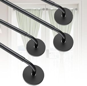 Rodzwin 4 Pack Magnetic Curtain Rods for Metal Door, Adjustable 18 to 30 Inch Curtain Rod 1/2 Inch Diameter Magnet Rods for French Door Rod Window Cafe(Black, 4Pack)