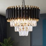 SINOMAN Modern Crystal Chandeliers Gold Black Crystal Chandeliers Round Crystal Chandelier Ceiling Light Fixture Crystal Pendant Light Living Room Bedroom Foyer Hallway (Inbuilt Led) (Dia:16inch)