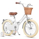 Glerc 16 Inch Kids Girls Bike for 4 5 6 7 8 Years Old Little Girls Retro Vintage Style Bicycles with Basket,Stabilisers and Bell, Color White