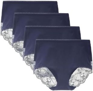 LIQQY Lace Underwear for Women High Waisted Brief Comfort Cotton Full Coverage No Roll Panties Multipack (X-Large, Navy Blue/4Pk)