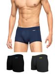 XYXX Men's Underwear Uno IntelliSoft Antimicrobial Micro Modal Trunk Pack of 3 (Dress Blue ; Coral Grey ; Black; L)