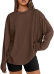 Trendy Queen Womens Oversized Long Sleeve T Shirts Basic Crewneck Tee Fall Tops Casual Workout Fashion Casual Y2K Clothes Brown M