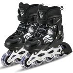TEKCOOL 4 Wheels Adjustable Inline Skates Skating Shoes for Boys Kids Girls Skating Shoe Adjustable Roller Blades Age 6 to 15 Years PU Strong Wheels Aluminium with LED Flash Light on Wheels (Black).