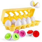 Coogam Matching Eggs 12 pcs Set Color & Shape Recoginition Sorter Puzzle for Easter Travel Bingo Game Early Learning Educational Fine Motor Skill Montessori Gift for Children Kids