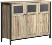 VASAGLE Sideboard, Buffet Table, Storage Cabinet with Glass Doors, Dining Room, Living Room, Hallway, Kitchen, Steel Frame, Industrial Style, Turquoise Brown and Ink Black LSC099B60