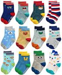 Trendy Dukaan Cotton Anti Slip Grip Regular Socks Baby Boys, Multicoloured, 12-18 Months (Colours And Design May Vary) - Multipack Of 6