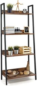 CAPHAUS 4 Tier Ladder Bookshelf, 24 Inch Width Free Standing Shelf, Bookcase Shelf Storage Rack Organizer, Industrial Book Shelves for Home Office, Living Room, Kitchen, Rustic Oak, Vintage Shelves