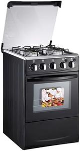 20-inch LPG (Propane) Gas Range, 4-Burner Cooktop with 62L Oven, 201 Stainless Steel, Black Glass Lid, Electronic Ignition, for Kitchen