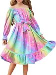 Arshiner Girls Rainbow Dress Party Birthday Long Sleeve Easter Lantern Sleeve Dresses for 14-16 Years