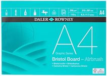 Daler-Rowney Graphic Series Smooth Surface 250gsm A4 Bristol Board Pad, Glued 1 Side, Acid-free, 20 White Sheets, Ideal for Professional Artists & Students