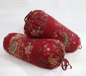 Swayam Round Bed Side Long Bolster Pillow Cover Cotton Printed Soft and Luxurious Decorative 30" x 30" Bolster Cover Set of 2 for Living Room Diwan Set, Maroon