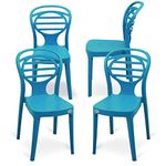 Oaknest Unboxing Furniture Supreme Oak Plastic Chair | Armless Chair For Dining Room | Bearing Capacity 120 Kgs | 6 Months Warranty (Oxford Blue)| Set Of 4 Chairs