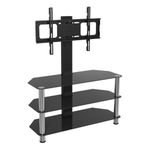 MAHARA Glass Corner TV Stand - with Column - Black & Silver Floor stand with built-in Mount for up to 60 Inch TV - Universal VESA Mount included