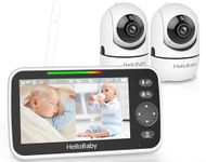 HelloBaby Baby Monitor with 2 Cameras and Night Vision, 5'' Split Screen with 26-Hour Battery, 2 Cameras Pan-Tilt-Zoom Video Baby Monitors, No WiFi, ECO, 2-Way Audio, 8 Lullabies, 1000ft Range