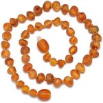 Genuine Baltic Amber Necklace - Raw not Polished Beads - Cognac Color - Knotted Between Beads - Sizes from 28 to 36 CM, Amber Resin, Amber