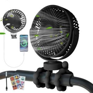 USOR Pram Fan, 4 Speed Portable Clip on Stroller Fan for Baby5000mAh Battery Operated Personal Desk Fans with Flexible Tripod Mini Handheld Usb Fan Rechargeable for Car Seat Treadmill Camping Black