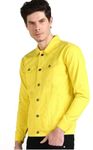 Men Long Sleeve Button Down Slim Fit Wear Denim Jacket. (IN, Alpha, M, Regular, Yellow)