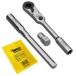 SabreCut 1 x MRSC07 7-in-1 Flex Head 6.3mm 1/4" HEX Magnetic Mini Micro Ratchet with Extension Bar & 1/4" Square Drive Socket Adapter Stainless Steel 60 Tooth Gear Hand Ratchet