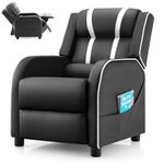 GYMAX Kids Sofa Chair, PU Leather Children Recliner Armchair with Adjustable Backrest&Footrest, Headrest, Lumbar Support and Side Pockets, Upholstered Toddler Lounge Chair for Boys Girls (Black+White)