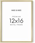 HAUS AND HUES 12x16 Gold Picture Frame - Gold Poster Frame, Gold Metallic Wall Picture Frame, Gold Certificate Frame, Gold Portrait Frame Poster, 12x16 Gold Frame Metal (Gold Aluminum Frame)