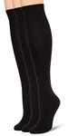 HUE Women's Flat Knit Knee High Sock, Black, One Size