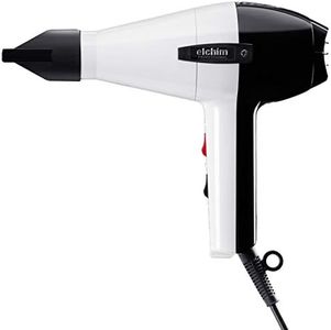 Elchim Classic 2001 Hair Dryer: Light 1875 Watt Quick Dry Professional Salon Blow Dryer - Black/White