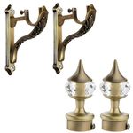 Plantex Heavy Duty Aluminium Diamond Curtain Holder/Curtain Brackets/Curtain Rod Holder with Support 1 Inch Rod (Brass Antique - 1 Pair)