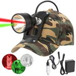 GearOZ LED Coyote Hog Coon Hunting Lights, Rechargeable Hunter Headlamp, Waterproof with Soft Camo Cap, 80000 LUX 3 LED Predator Light, 7 Position Switch, Multiple Colors (White Red Green)