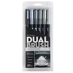 Tombow Dual Brush Pen Set, 6-Pack, Gray Scale Colors (56166)