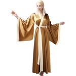 BATHGOWN Women's Silk Kimono Long Robe Satin Bridesmaid Wedding Sleepwear Beach Blouses Bikini Cover Up Plus Size, Double Gold, Large