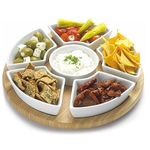 Occasion 32cm Lazy Susan Rotating or Revolving Dip Set Snack Bowl Serving Platter with 6 Ceramic Dishes in Colour Box