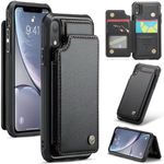 ELEPIK for iPhone XR Case with Card Holder, Kickstand [5 Card/Cash Holder] [for Women & Men] [Durable PU Leather] Magnetic Wallet Phone Cover for iPhone XR, Fashion Black