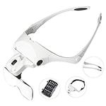 Headband Magnifier with Light, Handsfree Reading Magnifier Glasses, Magnifying Glasses with 2 Light + 5 Detachable Lenses for Reading, Jewelry Loupe, Electronic Repair (1)