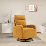 Rocking Recliner Chair Nursery with Upholstered and High Backrest, Modern Swivel Rocker Glider with Back and Forth Glide, Glider Recliner Nursery Chair for Living Room, Nursery, Bedroom, Yellow