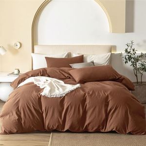 JIYUAN 100% Washed Cotton Duvet Cover Set 3 Pieces Oversized King, 1 Duvet Cover 120x98 Inches(Comforter Not Included) and 2 Pillowcases,Linen Feel Bedding Set Comfy and Breathable,Burnt Orange