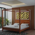 Ganpati Arts Solid Sheesham Wood Grand Poster Queen Size Bed for Bedroom Living Room Home Double Bed Furniture (Natural Finish) 1 Year Warranty