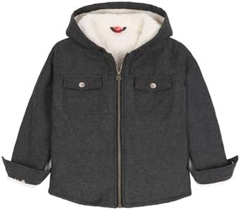 ZENTHACE Big Boys Sherpa Lined Flannel Shirt Jacket Kids Zip Up Plaid Hooded Shacket Winter Fall Playwear Solid Grey S