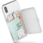 Sinjimoru Stick-On Card Case, Adhesive Card Holder/Ultra Slim Card Holder Case Usable as Phone Wallet or Card Holder for Desk. Card-Zip, White.