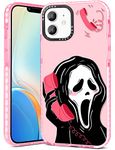 Qerrassa Pink Skull Case for iPhone 12/12 Pro 6.1'' Cute Cartoon Character Kawaii Soft TPU Cover for Girly Girls Kids Boys Phone Cases Funny Pattern Protective Case for iPhone 12/12 Pro 6.1''